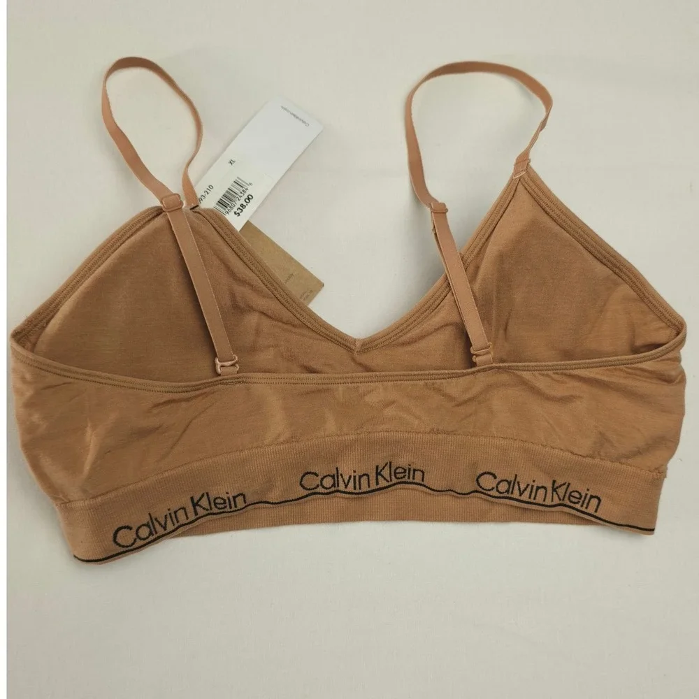 Calvin Klein‎ Women Modern Icon Triangle Bralette Tan XL Seamless Minimalist NWT